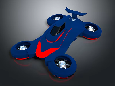 Futuristic Blue Race Car With Red Accents Four Wheels And Rear Spoiler 3d model