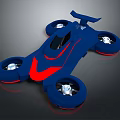 Futuristic Blue Race Car With Red Accents Four Wheels And Rear Spoiler