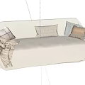 Beige Large Sofa With Soft Cover Decorative Pillows And Knitted Blanket