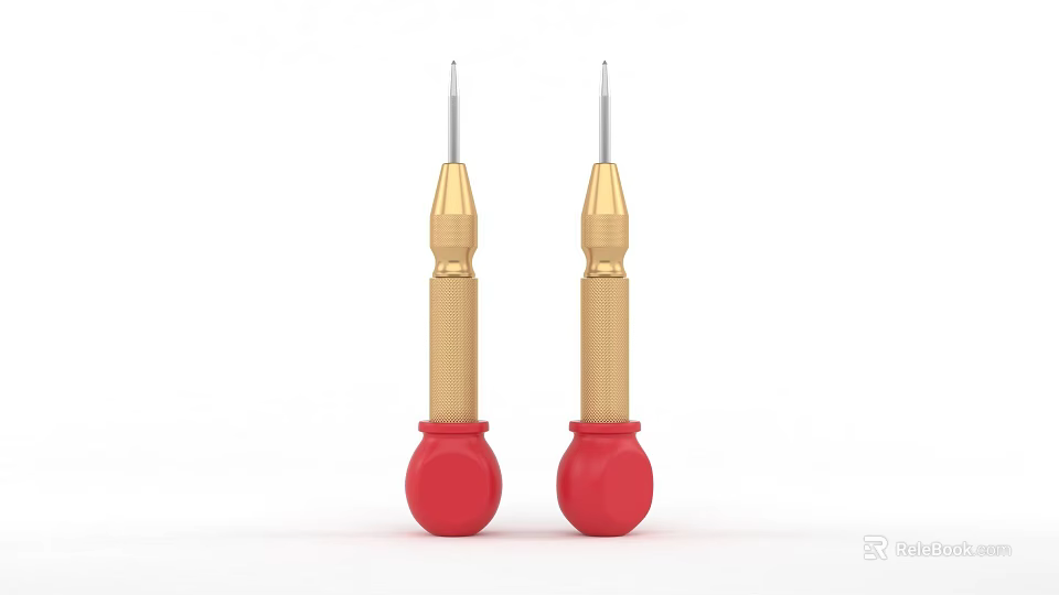 Two Golden Precision Tools With Red Base And Textured Handle Design 3d model 