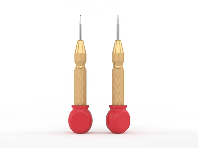 Two Golden Precision Tools With Red Base And Textured Handle Design 3d model
