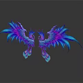 Twin Phoenixes With Purple And Blue Feathers Spread Wings On Reflective Surface