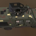 Military Armored Vehicle With Camouflage Paint Roof Mounted Weapon Yellow Stripes And Armored Structure