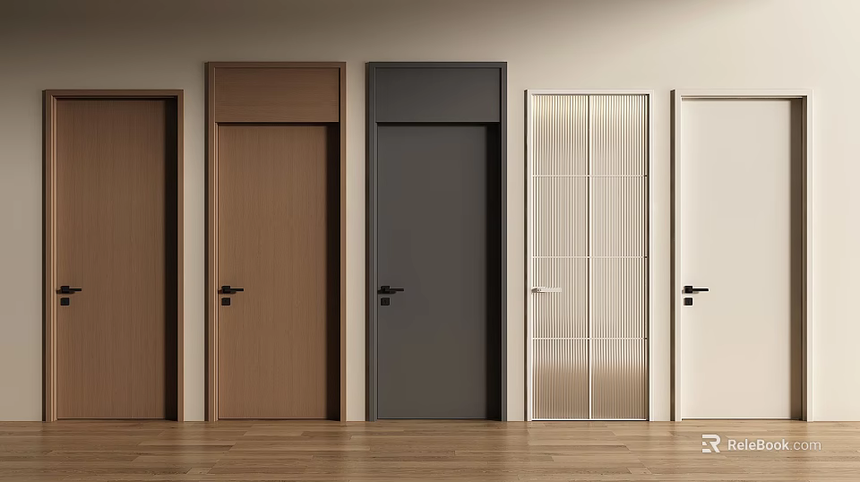 Assorted Design Swing Doors with Various Colors and Materials for Interior 3d model 