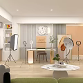 Modern Open Public Office Space With Photography Lights Reflectors Sofa Round Table And Green Plants