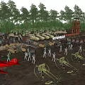Military Model Scene With Soldiers Cannons Red Airplane And Green Trees
