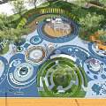 Colorful Kids Play Area Design With Circular Play Structures Green Landscaping And Interactive Pathways