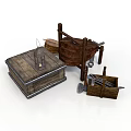 Vintage Classic Car With Wooden Crate Barrel And Tools Accessories