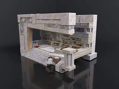 Ancient Stone Architectural Component With Intricate Carved Patterns And Steps Base 3d model