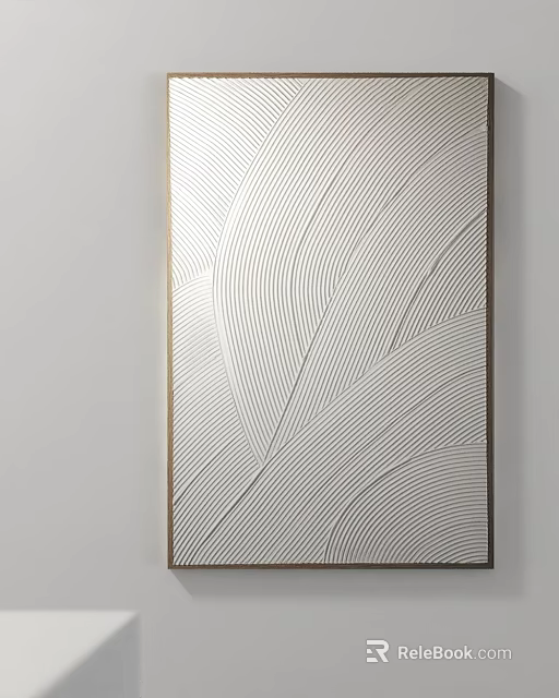 Luxury Modern Decorative Painting With Feather Texture And Gold Frame On Wall 3d model 