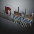 Scene Components Including Red Door Metal Fence Grid Gates And Wall Panels