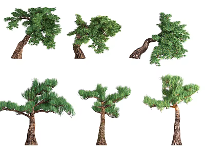 Arbor Trees In Various Forms With Green Foliage And Brown Trunks 3d model