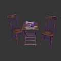 Vintage Wooden Furniture Set With Two Chairs Small Table And Scroll Pen Paper