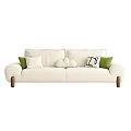 Beige Fabric Two-Seater Sofa With Green And Cloud Shaped Cushions Wooden Legs