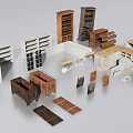 Various TV Stand Components with Wooden and White Shelves and Drawer Designs