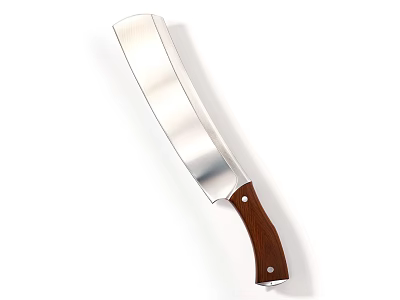 Sharp Silver Blade Weapon Featuring Brown Wooden Handle And Metal Rivets 3d model
