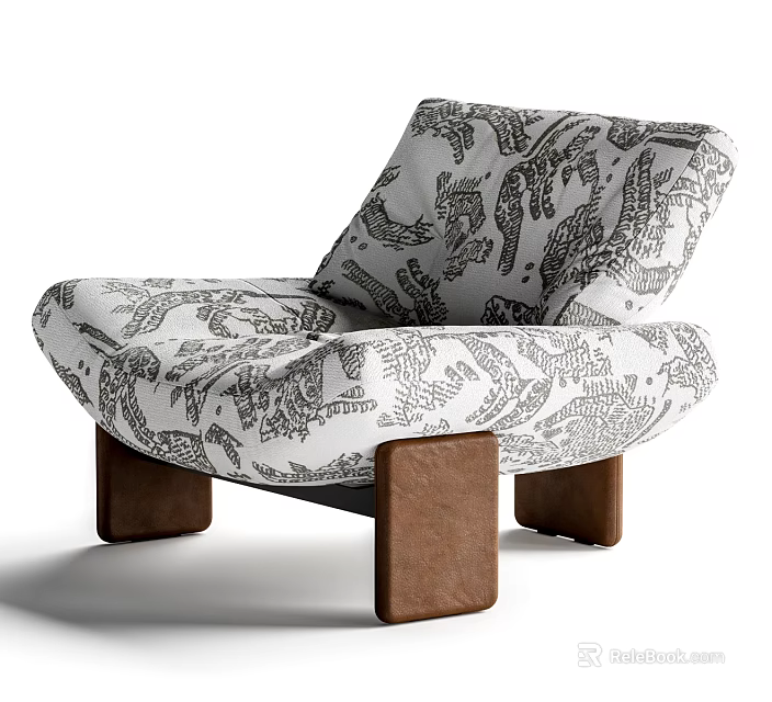 Elegant Upholstered Patterned Single Sofa with Wooden Legs for Modern Living Room Decor 3d model 