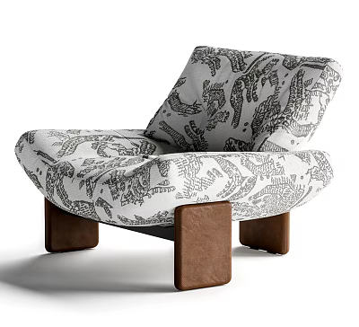 Elegant Upholstered Patterned Single Sofa with Wooden Legs for Modern Living Room Decor 3d model
