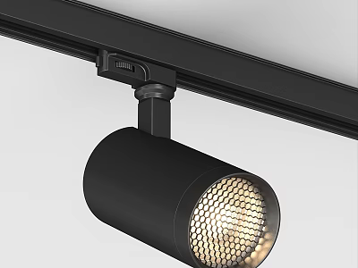 Black Cylindrical Track Spotlight With LED Warm Light For Modern Indoor Lighting 3d model
