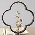 Decorative Ornament Set With Clover Frame Golden Flower Branch Incense Stick Open Book Wood Table