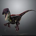 Animated Velociraptor Dinosaur Character With Colorful Red Purple White Stripes Open Mouth Sharp Teeth Claws