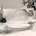Desert Landscape With Sand Dunes Cacti Tree Pink Flowers White Platform Stones And Green Succulents