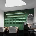 Modern Beauty and Hair Salon Interior with Green Walls LED Lights Mirror and Stylish Chairs