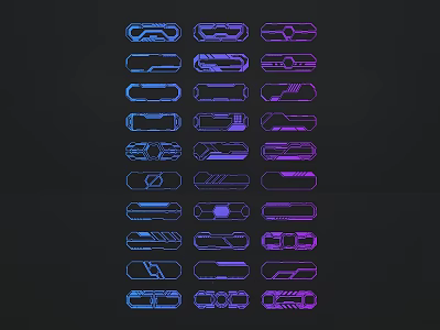 Creative Sculpture Carving With Colorful Line Patterns In Blue And Purple On Black Background 3d model