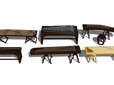 Traditional Chinese Guzheng Musical Instruments With Hand Painted Art And Wooden Frames 3d model