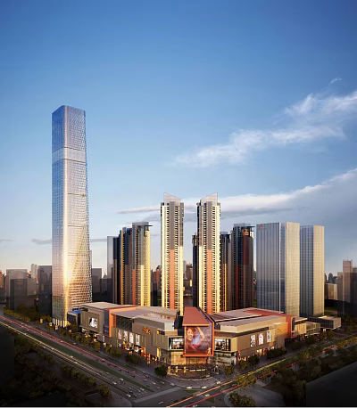 Modern Urban Skyline With Glass Facade High Rise Buildings And Commercial Developments 3d model