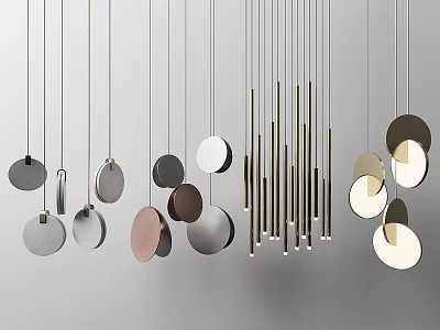 Modern Pendant Lights With Circular And Linear Metal Shades In Contemporary Hanging Design 3d model