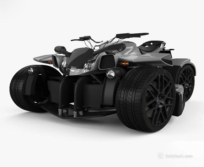 Sleek Modern Three Wheeled Motorcycle With Black Body And Large Alloy Wheels 3d model 
