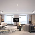 Modern Hotel Guest Room Featuring Large Windows City View Hanging Lights And Sofa Area