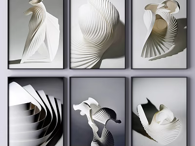 Modern Art Decor With White 3D Spiral Wave Design In Black Frame On Gray Background 3d model