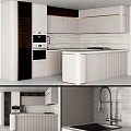Modern Kitchen Interior With Striped Cabinets Built in Oven And Sleek Countertop