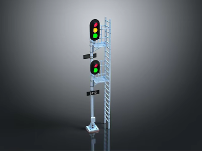 Outdoor Traffic Light Equipment With Ladder And Green Signal 3d model