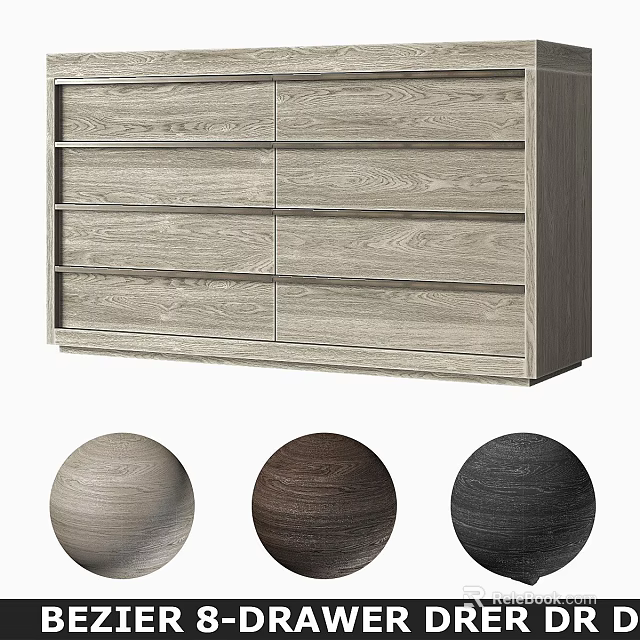 Modern Wood Grain Bedroom Dresser With Multiple Storage Drawers And Three Color Options 3d model 