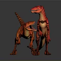 Two Red Dinosaurs with Yellow Stripes Standing on Dark Background in 3D Render 3d model