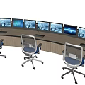 Modern Curved Office Desk Workstation With Multiple Monitors And Chairs