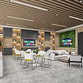 Cozy Lounge Area Interior Design With Sofas Tables TVs Green Plant Wall And Bookshelves