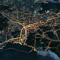Aerial Urban Planning Night View Cityscape With Road Network And Lighting Elements