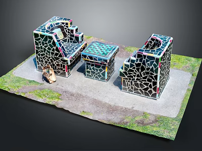 Outdoor Leisure Sofa Set with Mosaic Tile Design and Colorful Fragment Pattern 3d model