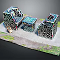 Outdoor Leisure Sofa Set with Mosaic Tile Design and Colorful Fragment Pattern