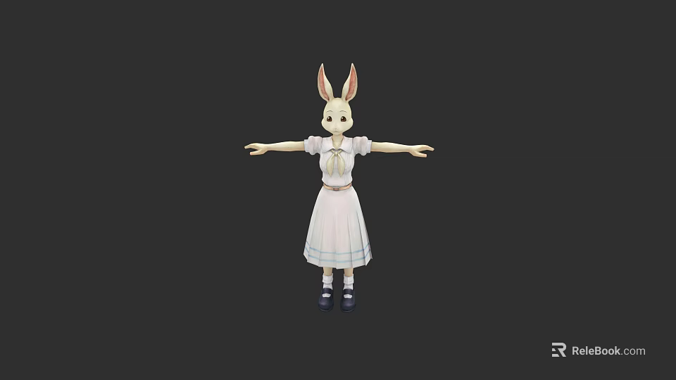 Cute Rabbit Character With Long Ears In White Dress And Outstretched Arms 3d model 