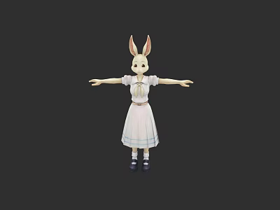 Cute Rabbit Character With Long Ears In White Dress And Outstretched Arms 3d model