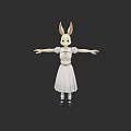 Cute Rabbit Character With Long Ears In White Dress And Outstretched Arms