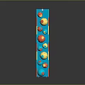 Wooden Stone Column With Blue Body Red Yellow Circular Decorations And Pink Base