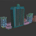 Cartoon Cityscape With Tall Glass Tower Dome Surrounding Buildings Green Plants And Reflective Ground