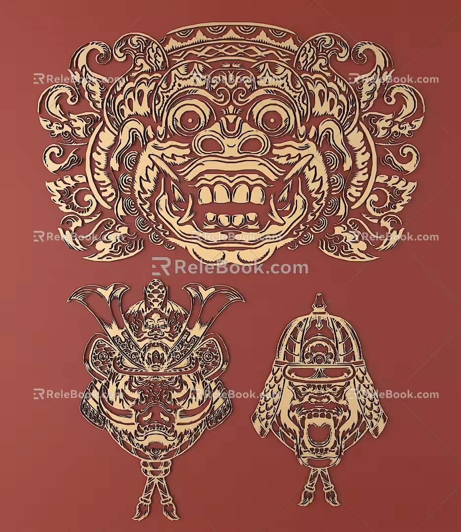 Japanese Metal Carving Japanese Patterns and Wind Patterns Traditional Carving 3d model