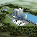Modern Industrial Plant With Large Silos Green Surroundings And Parking Facilities